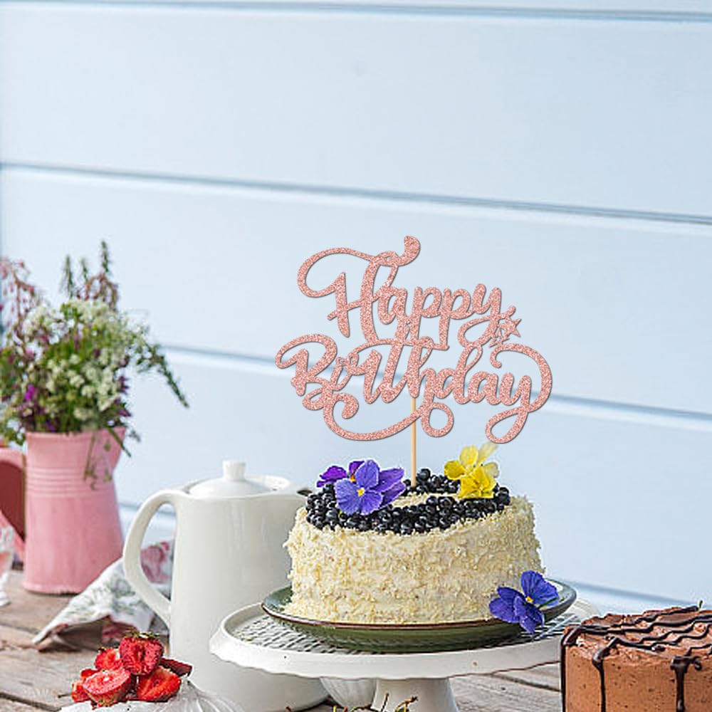 Crseniny Happy Birthday Cake Topper, Birthday Sign Cake Topper,Birthday Party Cake Decoration Supplies (Rose Gold)
