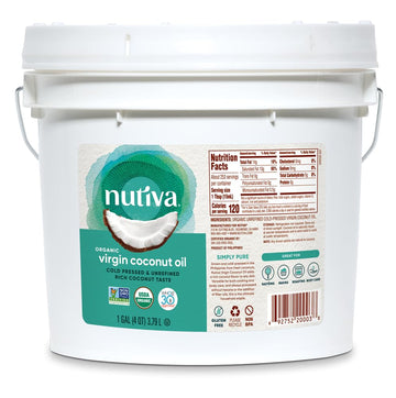 Nutiva Organic Coconut Oil 128 fl oz, Cold-Pressed, Unrefined Cooking Oil, Natural Hair Oil, Skin Oil, Massage Oil, USDA Organic