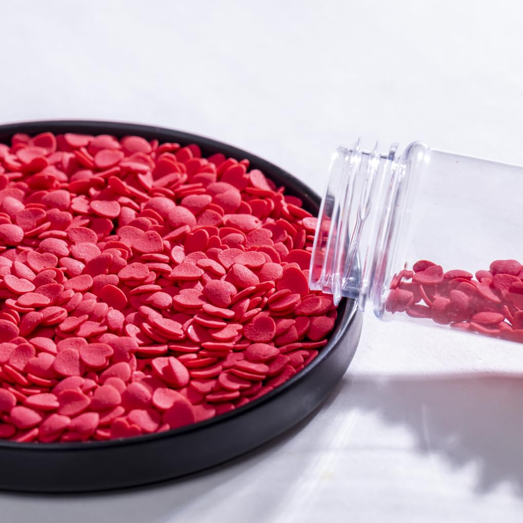 NIPEOR Jumbo Heart-Shaped Sprinkles for Cake Decorating, 100g Edible Valentine’s Day Candy, Red Heart