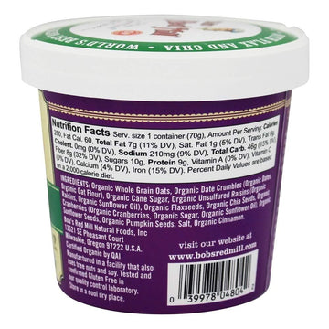 Bob'S Red Mill, Oatmeal, Og2, Cup, Frt&Sd, Gf, Pack Of 12, Size 2.47 Oz - No Artificial Ingredients Gluten Free 95%+ Organic