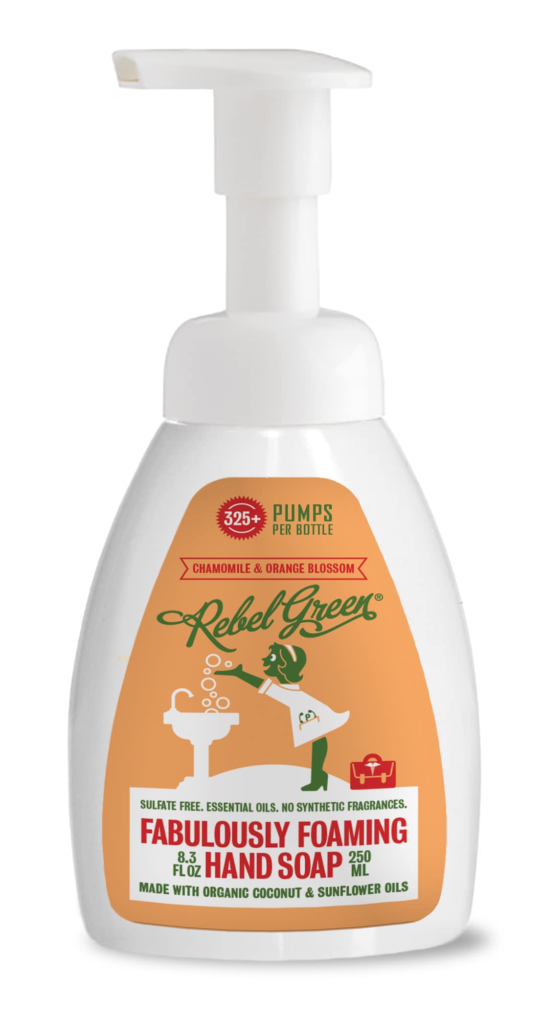 Rebel Green Foaming Hand Soap - Moisturizing Natural Bathroom & Kitchen Liquid Foaming Soap - Gentle Household Hand Wash With Orange Chamomile Scent - (8Oz, 6 Pack)