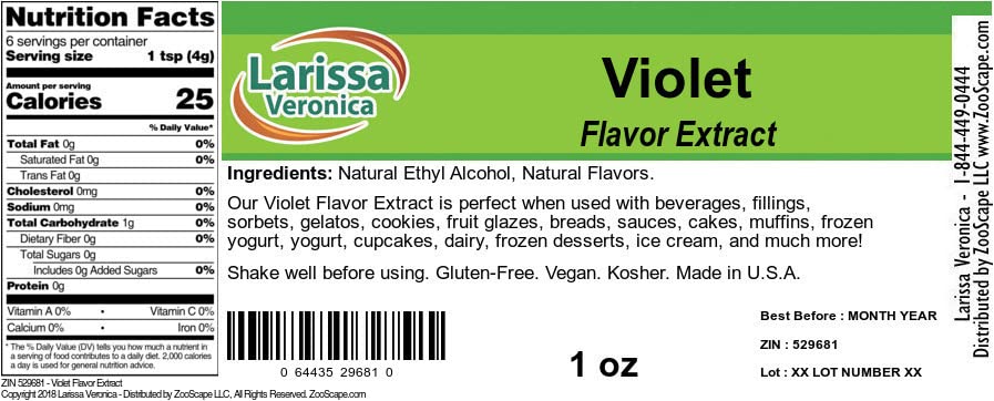 Larissa Veronica Violet Flavor Extract - 1 oz, Pack of 3