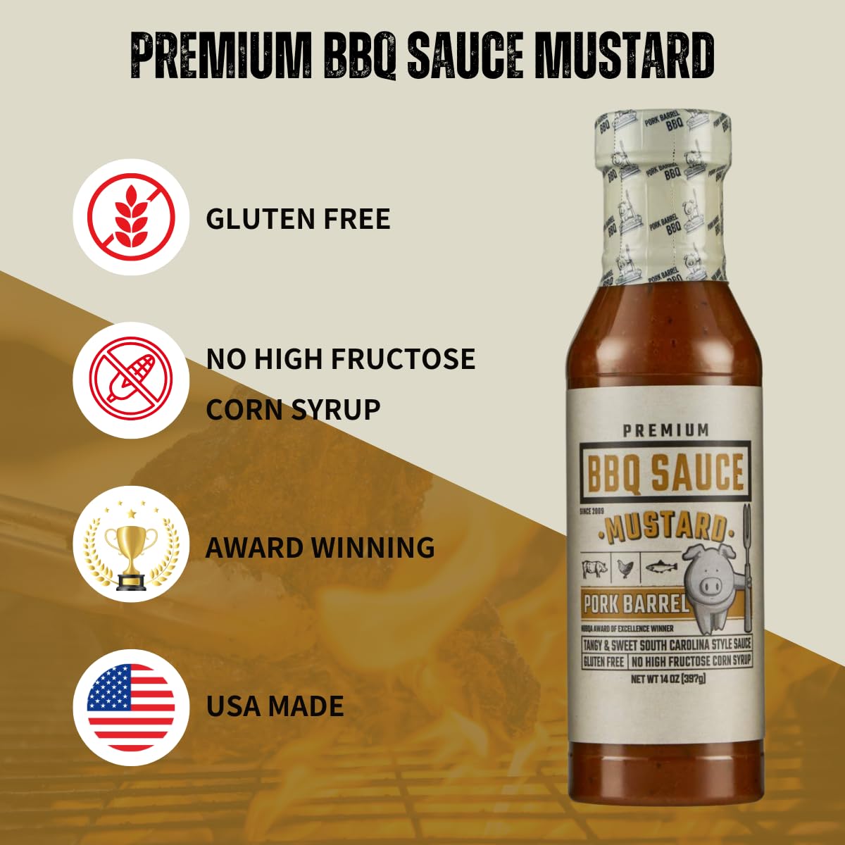 Pork Barrel Mustard Bbq Competition Sauce, Tangy & Sweet South Carolina Style Sauce | Small Batch, No High Fructose Corn Syrup,