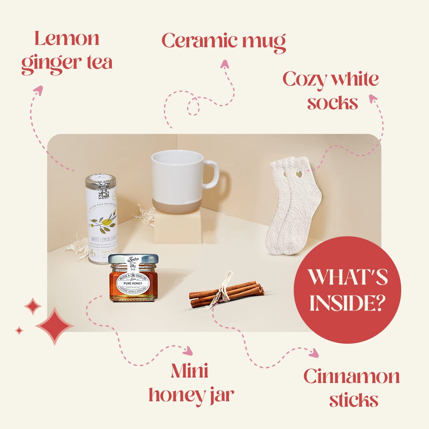 Unboxme Get Well Soon Gift Set - Self Care Package with Fluffy Socks, Mug, Cedarwood Chai Tea & Honey - GWS Model - Get Well Soon Color