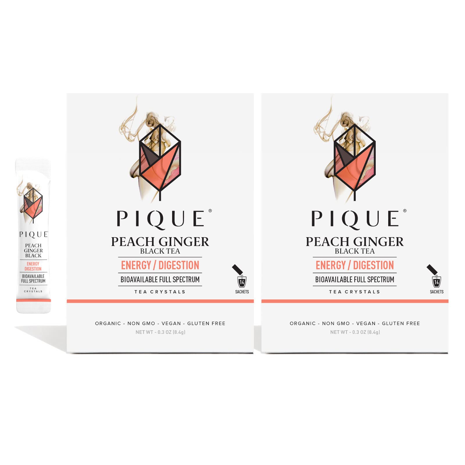 Pique Organic Peach Ginger Tea Crystals - Caffeinated Black Tea For Energy, Prebiotic Polyphenols Supports Healthy Digestion - 2
