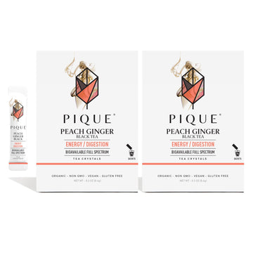 Pique Organic Peach Ginger Tea Crystals - Caffeinated Black Tea For Energy, Prebiotic Polyphenols Supports Healthy Digestion - 2