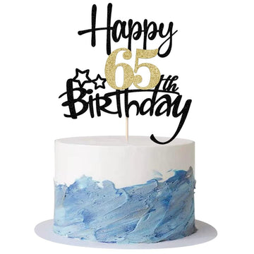 Kaoenla Black Gold Glitter Happy 65th Birthday Cake Topper - Hello 65/Cheers 65,Happy Sixty-five Birthday Anniversary,65 years o