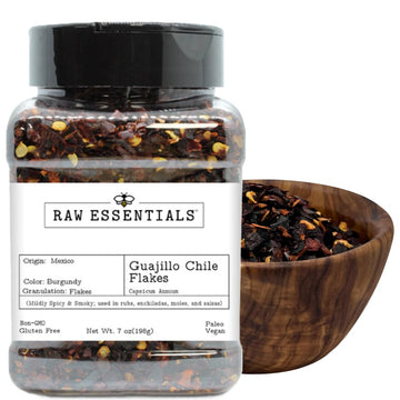Raw Essentials Guajillo Chile Flakes - Smoky & Mildly Spicy for Authentic Mexican Flavor | Elevate Rubs, Enchiladas, Moles, & Sa