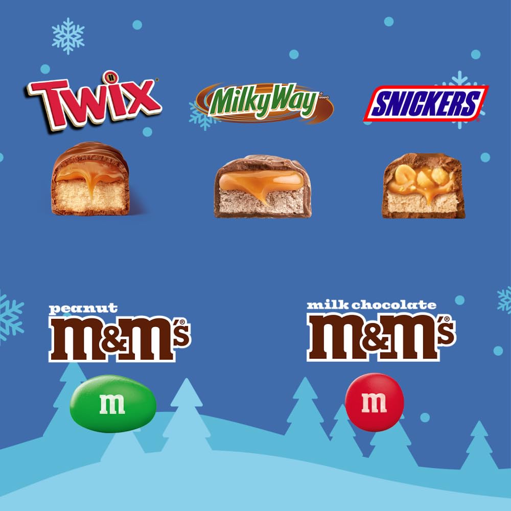 M&M'S Milk Chocolate, M&M'S Peanut, Snickers, Twix, & Milky Way Fun Size And Mini Chocolate Christmas Candy Individually Wrapped