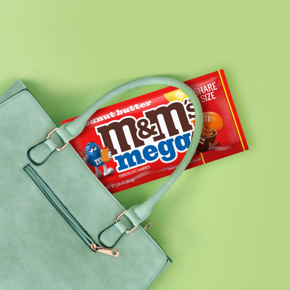 M&M'S Mega Peanut Butter Milk Chocolate Candy, Share Size, 24 Count Bulk Box