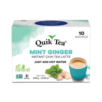 QuikTea Mint Ginger Chai Tea Latte Powder - 10 Count Single Box - All Natural & Preservative Free Instant Chai Tea Mix - Just Ad