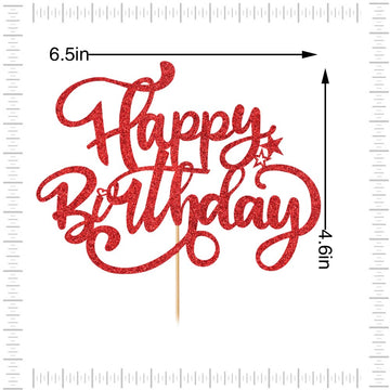 Crseniny Happy Birthday Cake Topper,Red Glitter Birthday Sign Cake Decorations,Anniversary Party/Birthday Party Decoration Suppl