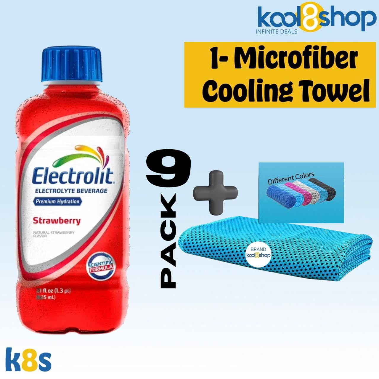 Electrolit Strawberry Hydration Drink With Electrolytes 21 Fl Oz Plastic Bottles 9 Pack+ 1 Microfiber Cooling Towel By Kool8Shop