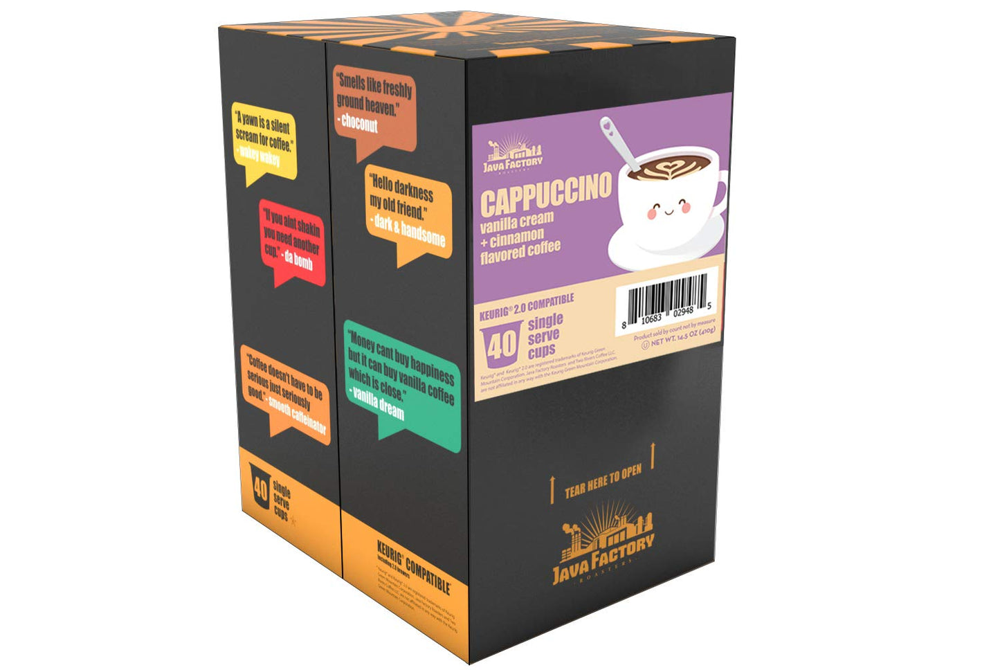 Java Factory Coffee Pods, Vanilla Cream & Cinnamon, 40 Count, for Keurig K Cup malt-inspired, Model JFR CAP40
