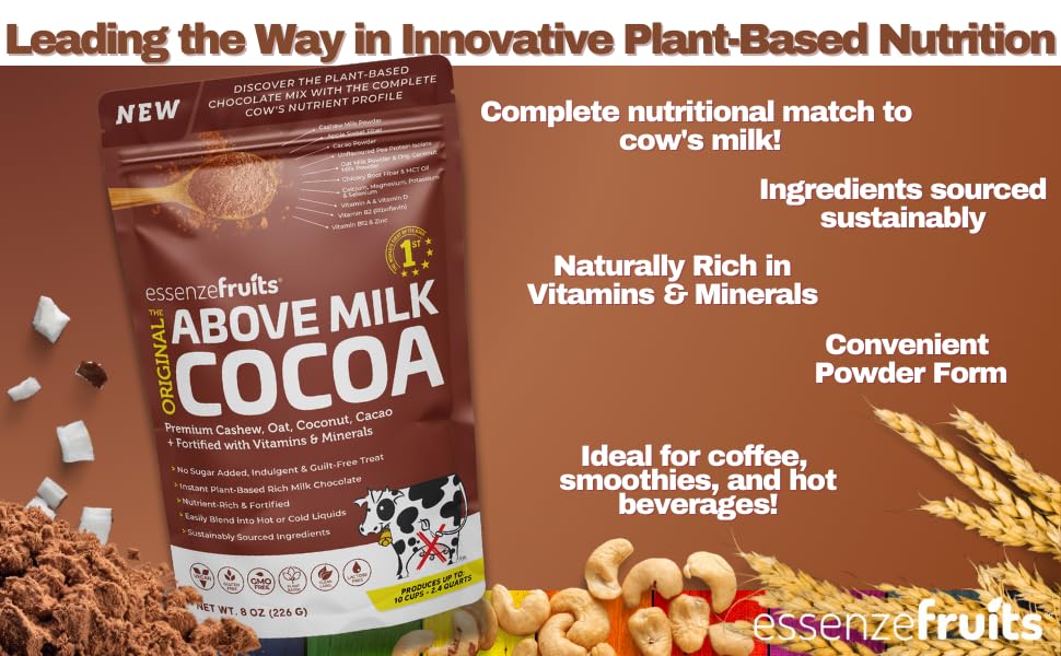 Essenzefruits Cocoa Powder Mix & Creamer Drink, 8 Oz (226 G) | Non-Gmo Vegan Milk Powder - 100% Nutritional Match To Cow'S Milk