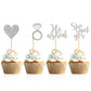 Donoter Cupcake Toppers, 48 Pcs Silver Diamond Ring Heart Cake Picks for Wedding Engagement Party Decorations