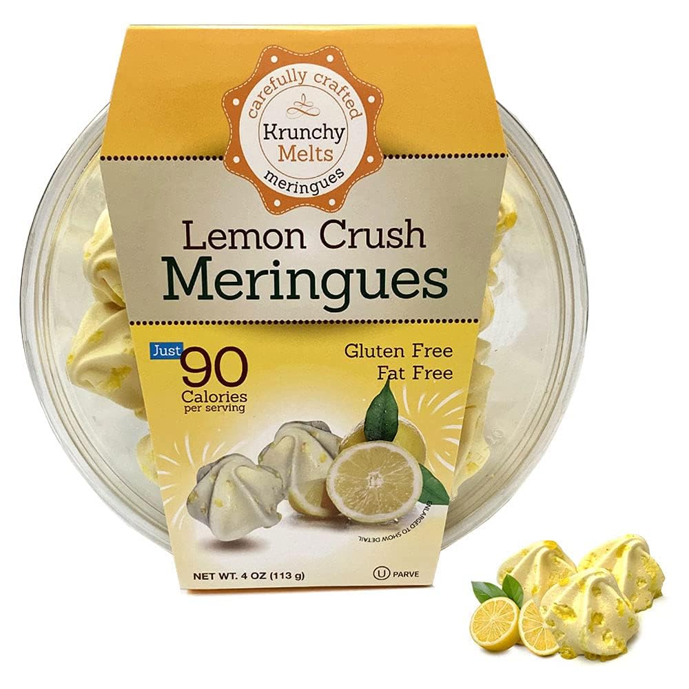 Krunchy Melts Original Meringue Cookies | Lemon Crush Flavor | Only 90 Calories Per Serving | Fat Free, Gluten Free, Dairy Free (4 Oz)