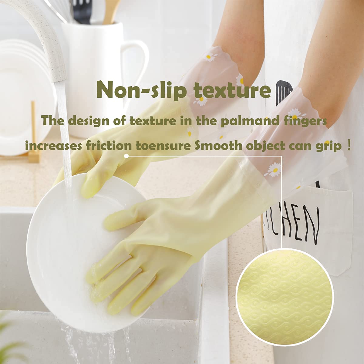 Kaq Dishwashing Cleaning Gloves 3 Pairs - Reusable Rubber Gloves Non-Slip Laundry Kitchen Gardening Household Gloves