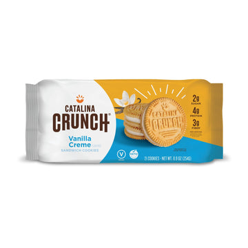 Catalina Crunch Vanilla Creme Sandwich Cookies, Low Carb, Low-Sugar Snacks, Keto Snacks, 8.9 Oz (21 Cookies)