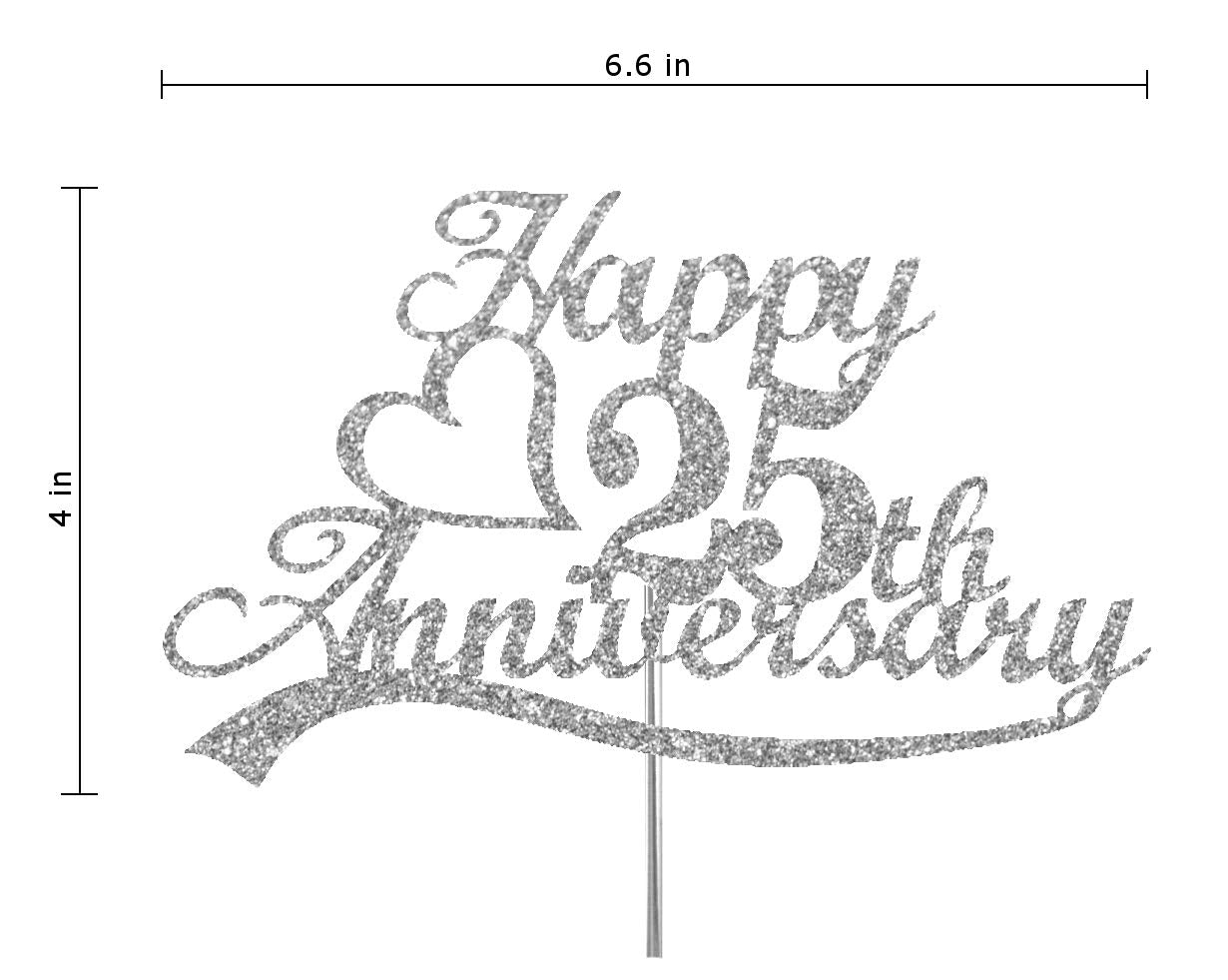 25Th Anniversary Cake Topper Silver Glitter, 25 Wedding Anniversary Party Decoration Ideas, Premium Quality, Sturdy Doubled Side