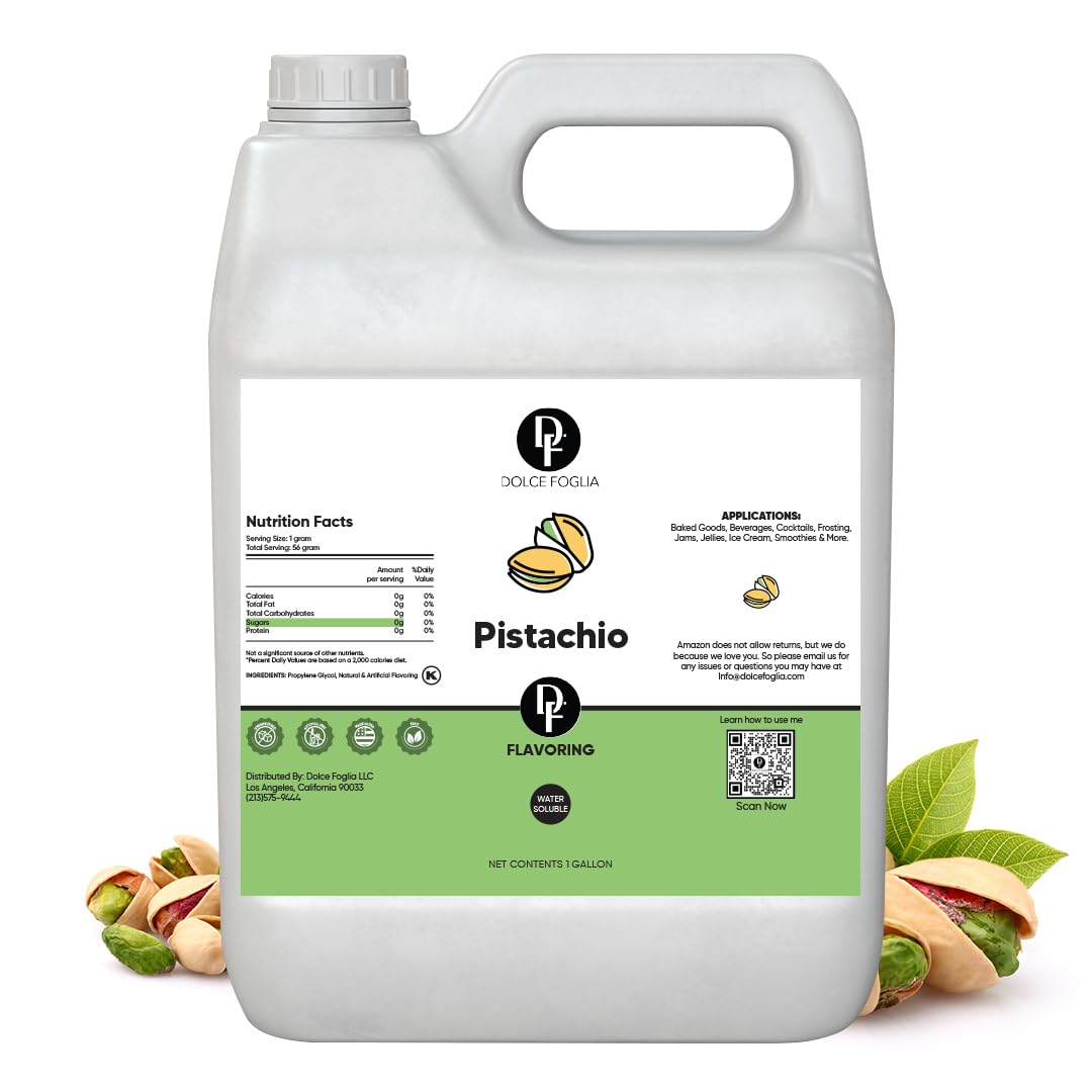 Dolce Flav Pistachio Extract - Water-Soluble, Sugar-Free Flavor for Baking & Ice Cream - 1 Gallon