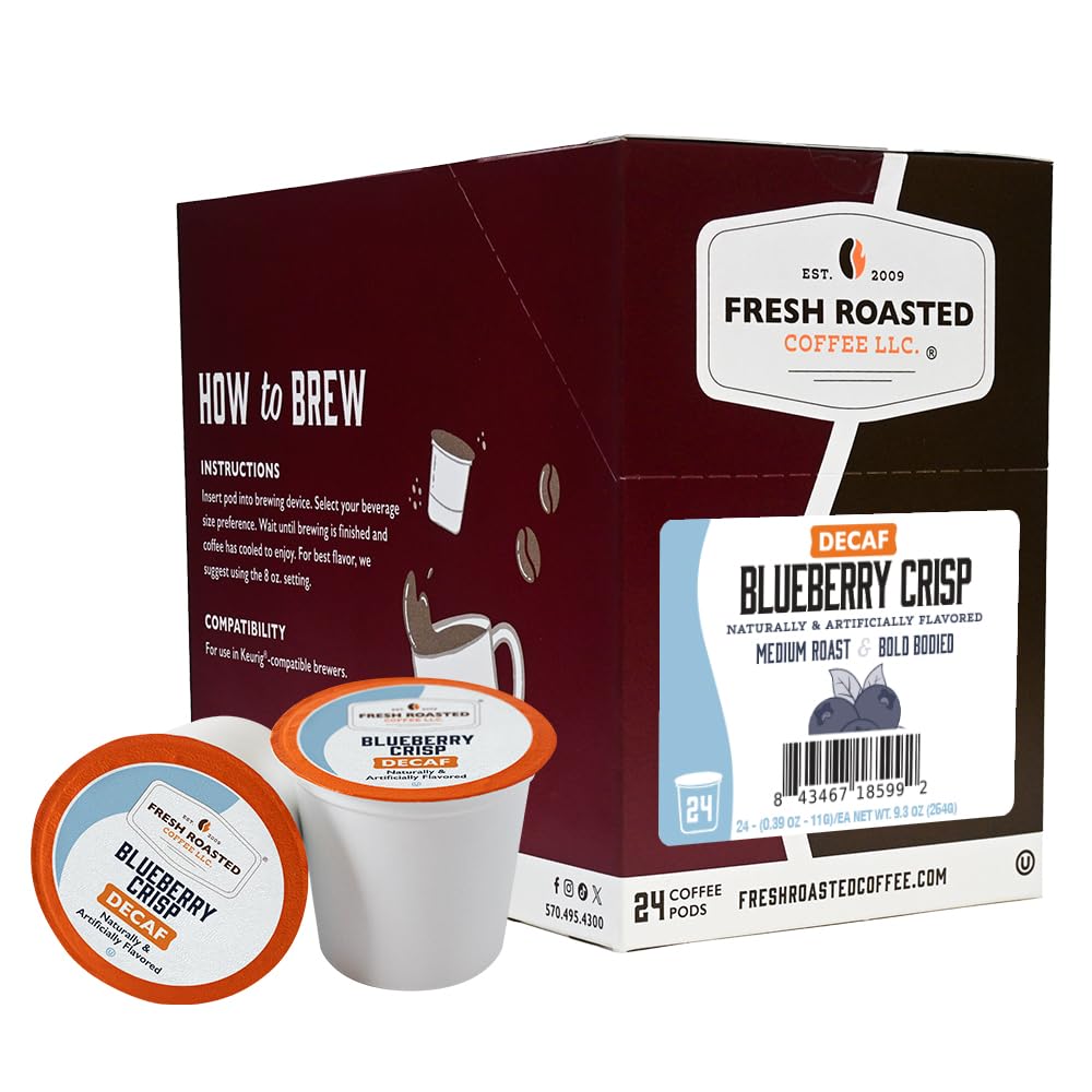 Fresh Roasted Coffee  Decaf Blueberry Crisp  Flavored Coffee Pods  24 Count