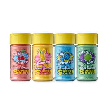 Pucker Powder Super SOUR Topping Assortment Pack, Multi-Colored, 4 - 2.1 oz Shakers, Dessert and Ice Cream Toppers