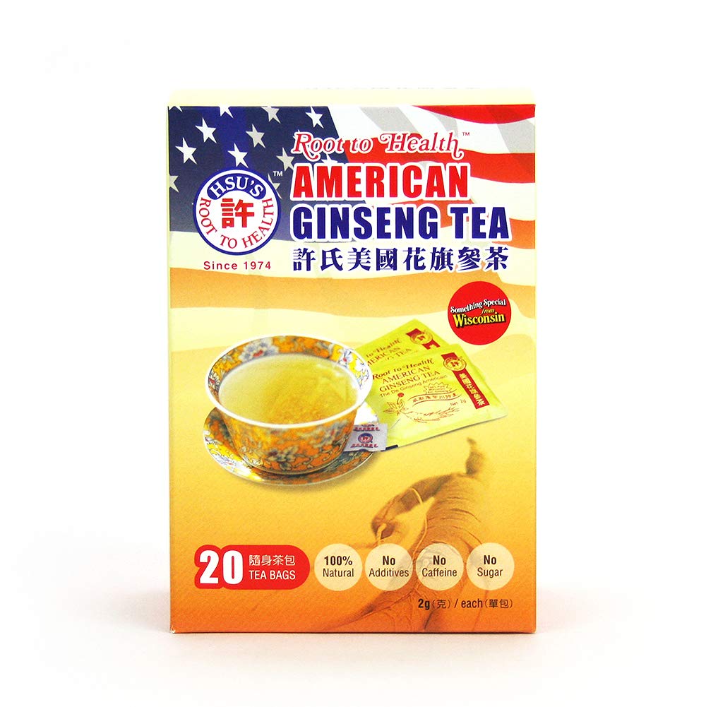 Hsus American Ginseng Tea, 20 Count Economy Box, Cultivated in Wisconsin, SKU 1036