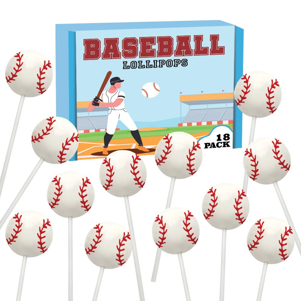 Baseball Candy Lollipops - 18 Count Individually Wrapped Suckers - Great for Baseball Party Favors - Sports Snacks - Baseball Go