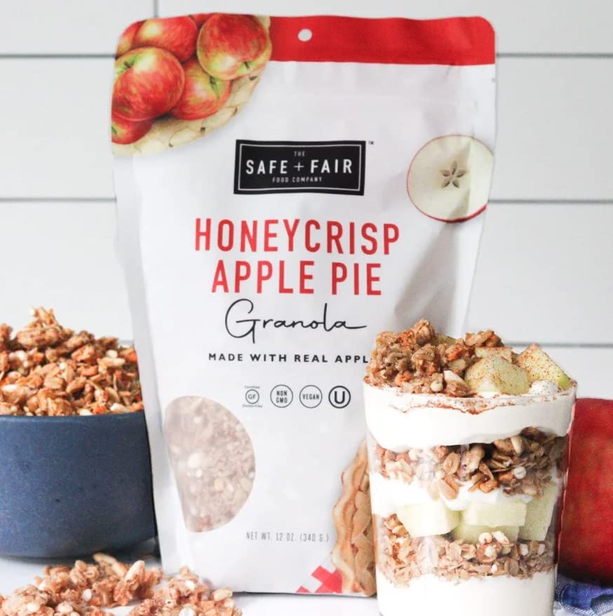 Safe + Fair Honeycrisp Apple Pie Granola - Gluten-Free, Vegan & Plant-Based Snack with Real Honeycrisp Apples, Whole Grains, Non
