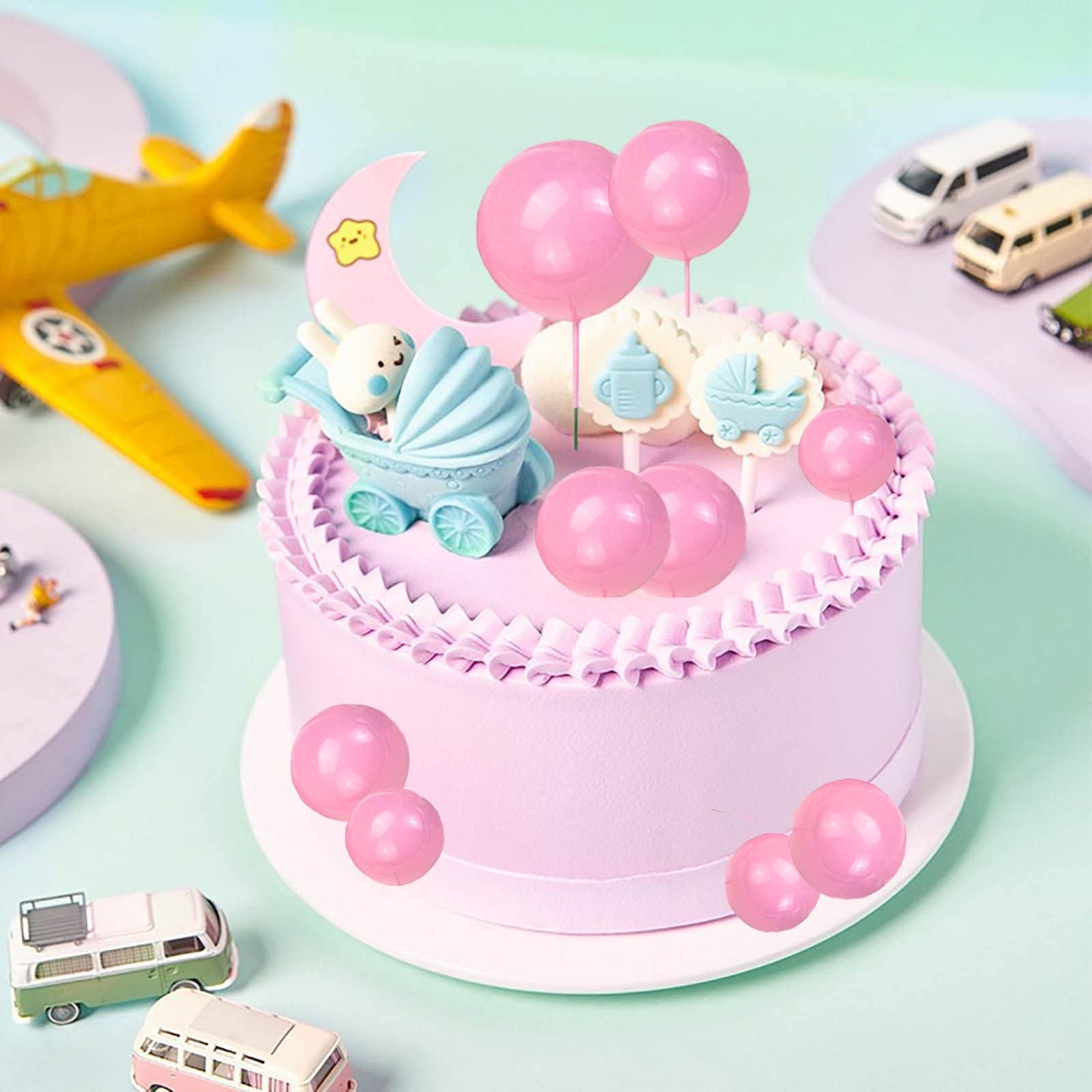 24 Pcs Balls Cake Topper Foam Pastel Cake Ball Picks Mini Balloon Cupcake Insert Bubble Balls Diy Decoration For Wedding Anniver