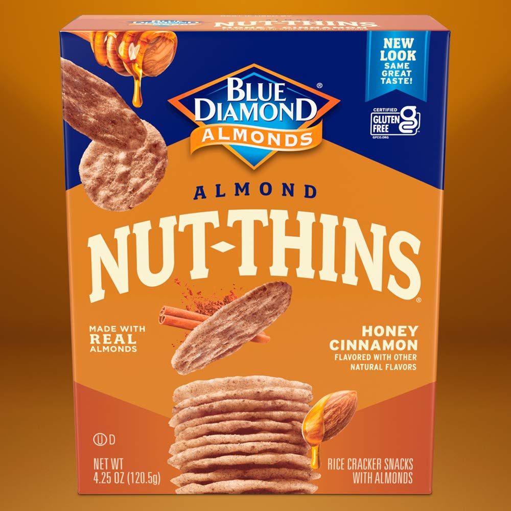 Blue Diamond Almonds Nut Thins Honey Cinnamon Gluten Free Cracker Crisps, 4.25 Oz Boxes (Pack Of 12)