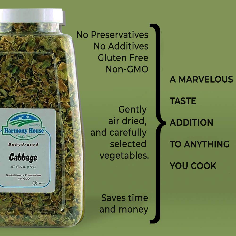 Harmony House Foods Dehydrated Cabbage Flakes - Air Dried Vegetables For Soup And Cooked Dishes, Great For Camping, Survival, And Backpacking, 24 Ounces