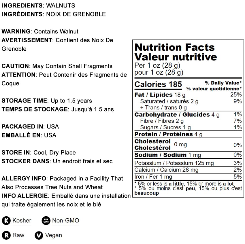 Food To Live - California Walnuts Halves & Pieces, 2.5 Pounds Raw, Unsalted, Shelled, Vegan, Kosher, Sirtfood, Bulk. Rich In Ome