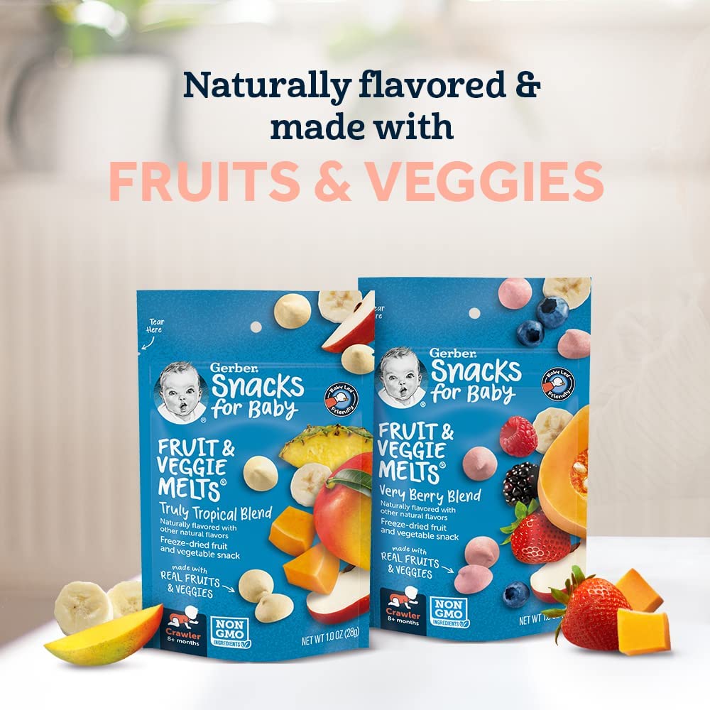 Gerber Snacks For Baby Fruit & Veggie Melts, Truly Tropical Blend, 1 Ounce (Pack Of 7)