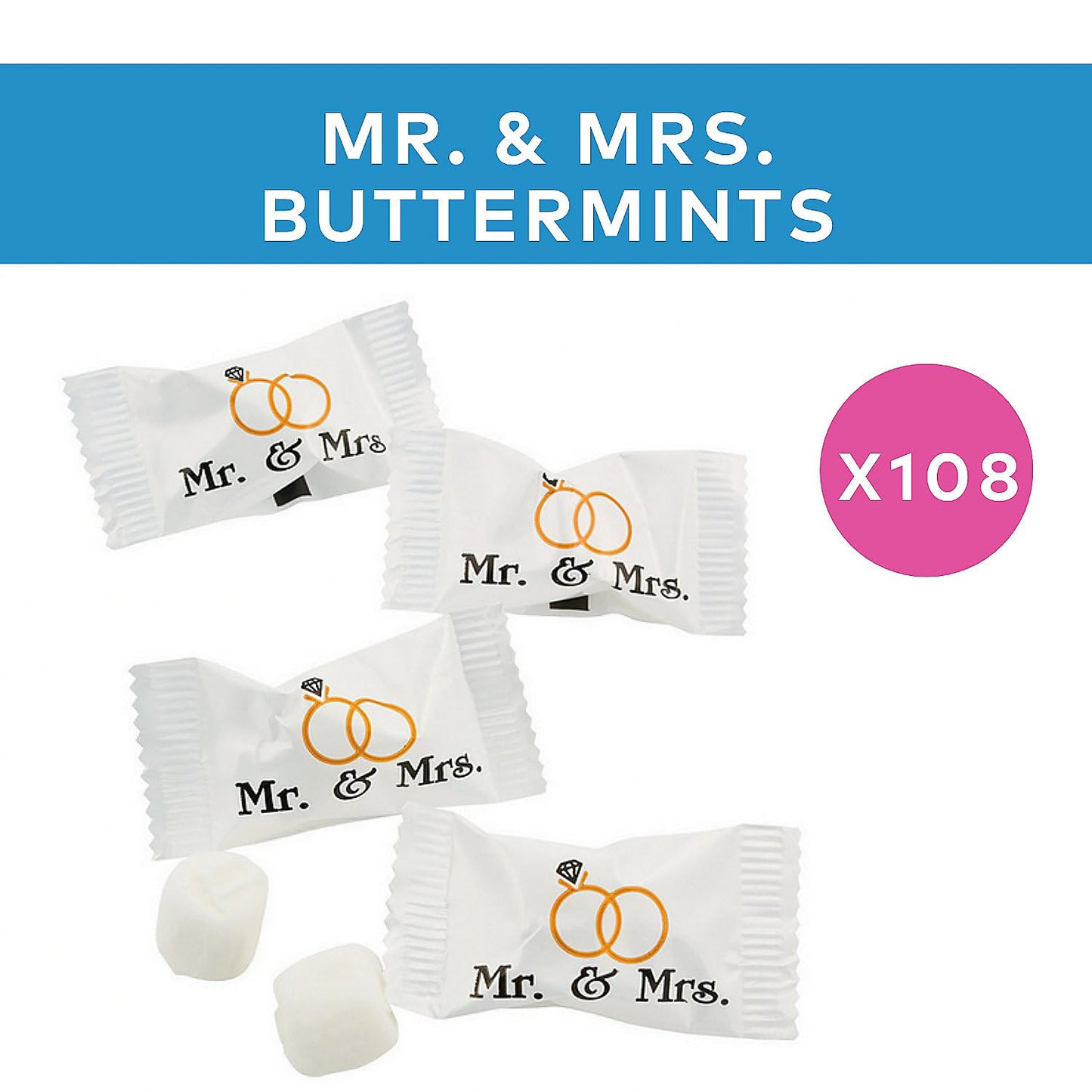 Mr. & Mrs. Buttermints (108 Individually Wrapped Mints) Wedding Candy