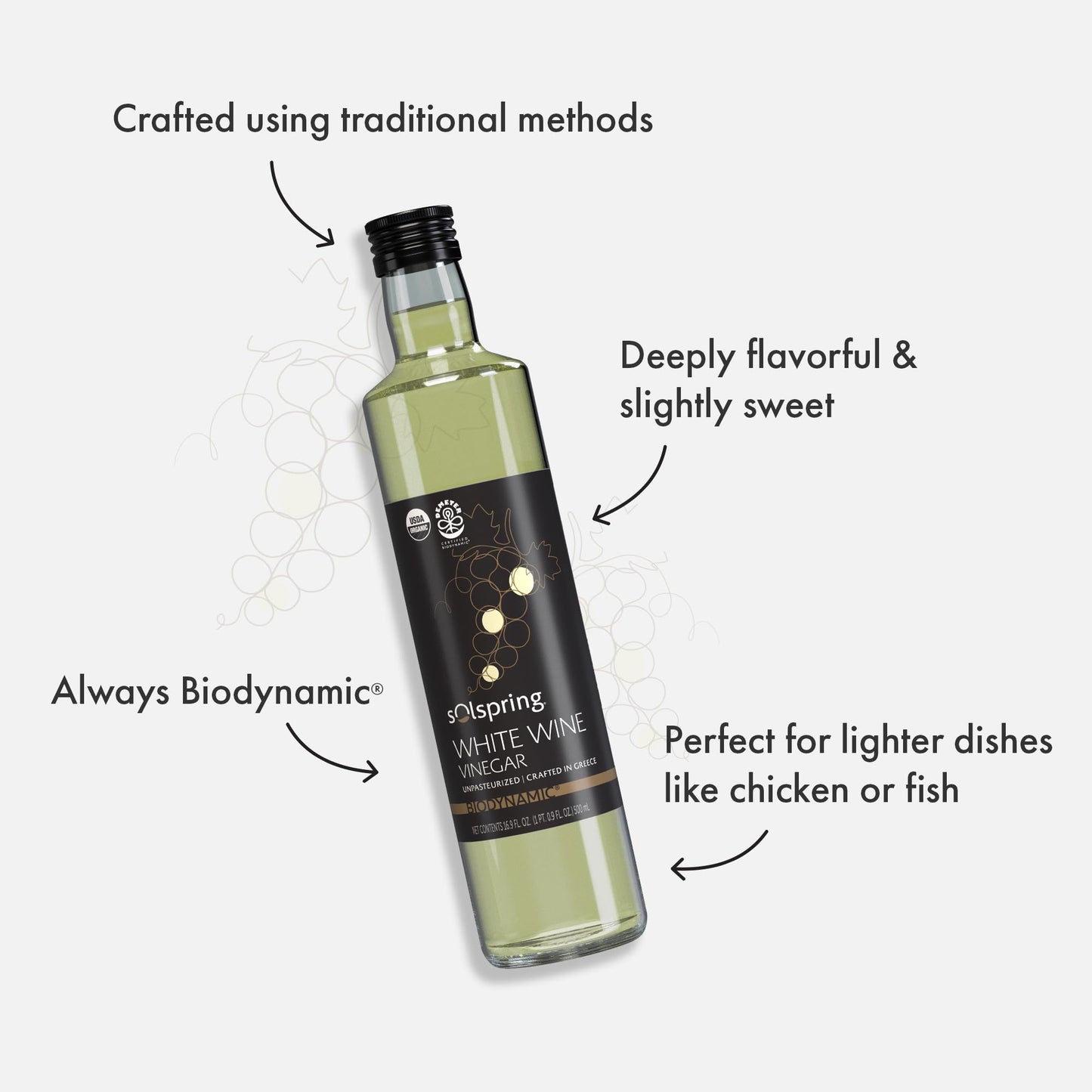 Dr. Mercola Organic White Wine Vinegar, Unpasteurized, Vegan, Gluten Free, 16.9 Fl Oz (500 mL), Crafted in Greece