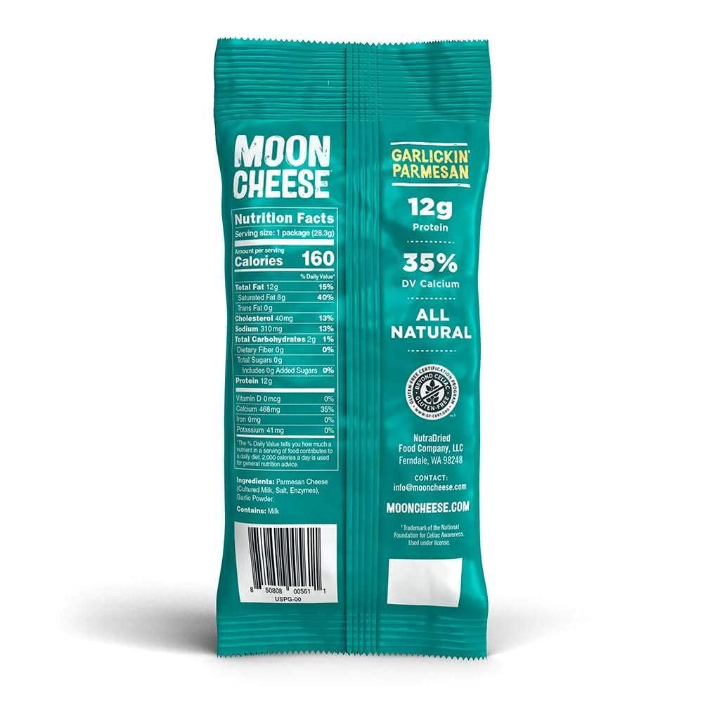 Moon Cheese Garlickin  Parmesan Cheese Bites, 1 Ounce, 12-Pack, Crunchy, Protein Rich Cheese Snack, 100% Real Cheese