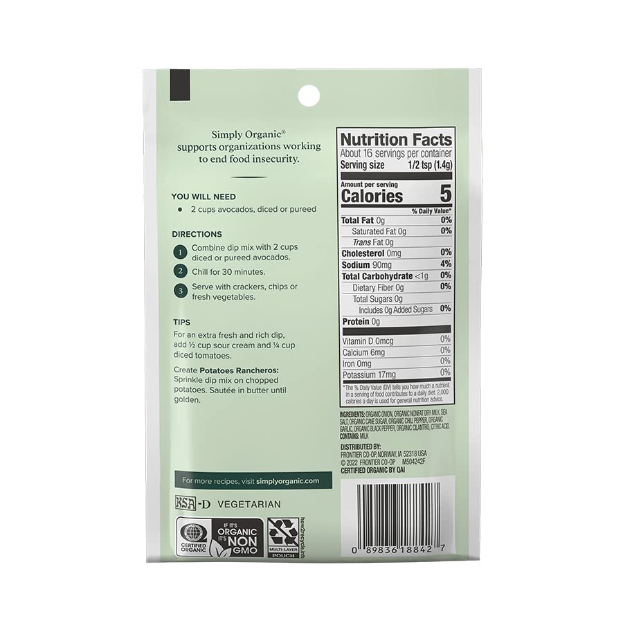 Simply Organic Guacamole Dip Mix - Case of 12 - 0.8 oz.