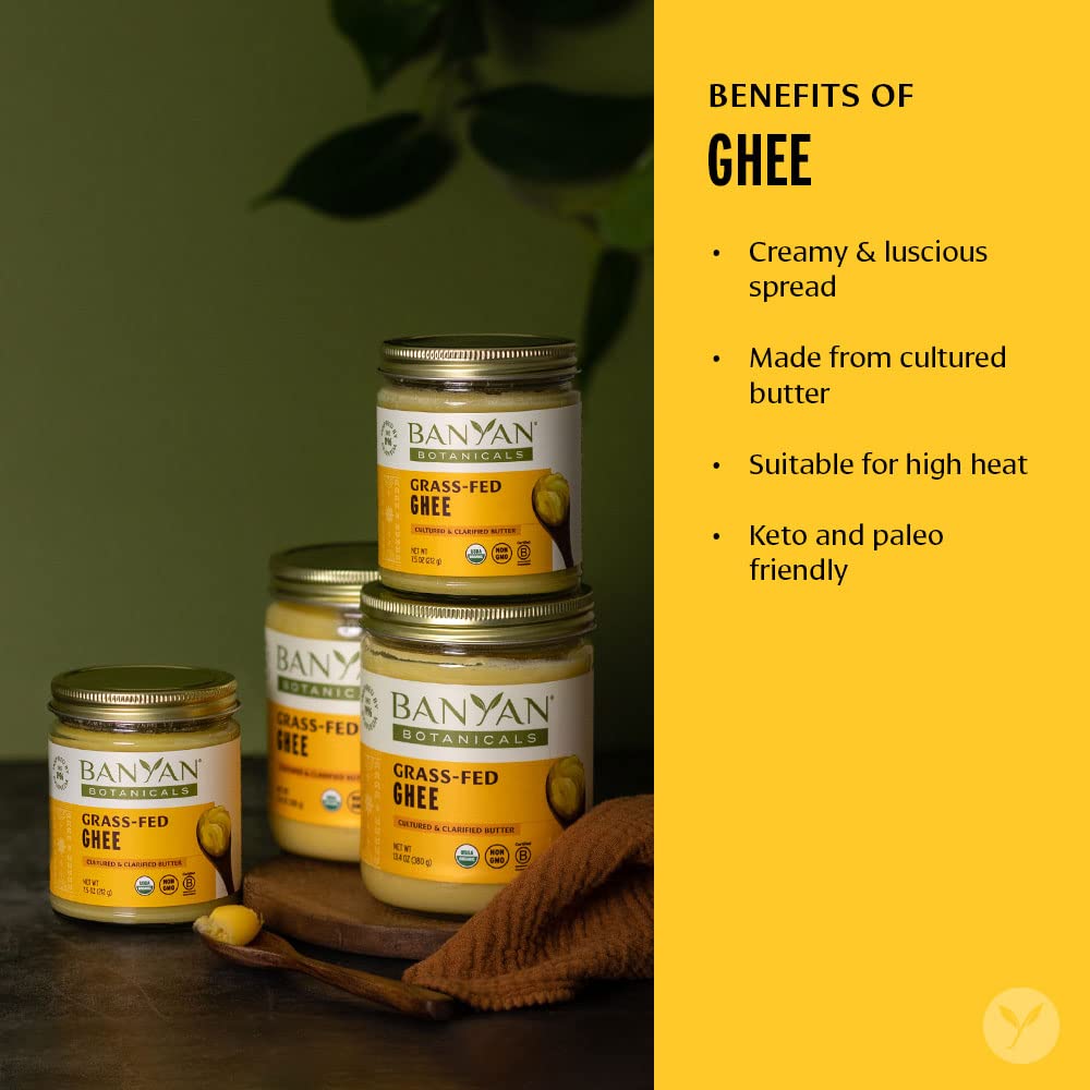 Banyan Botanicals Grass-Fed Ghee, Original Cultured Organic Clarified Butter, 7.5 oz - Non-GMO, Gluten-Free Cooking & Baking Oil Alternative