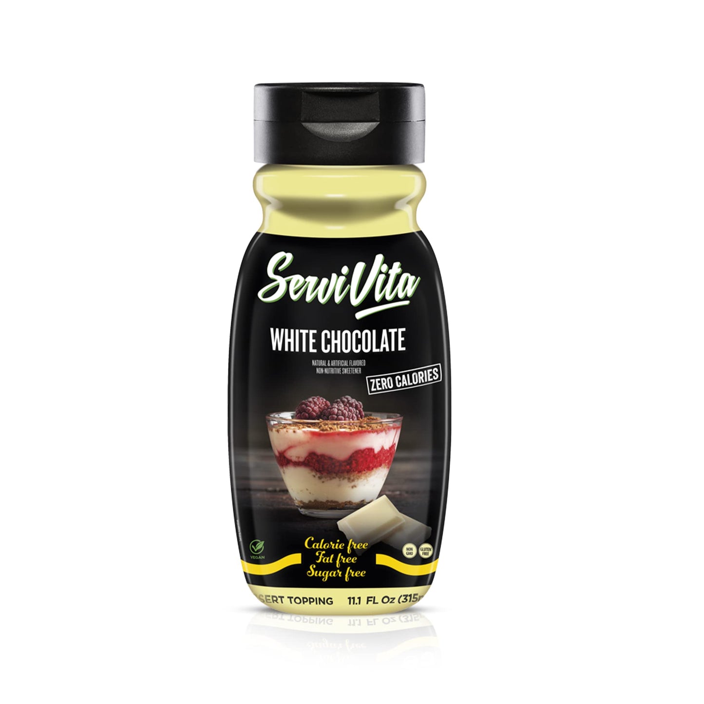 Sugar Free WHITE CHOCOLATE Syrup Zero Calories and Fat Free Topping, 11.1 FL OZ - No Sugar White Chocolate Syrup Dessert Topping
