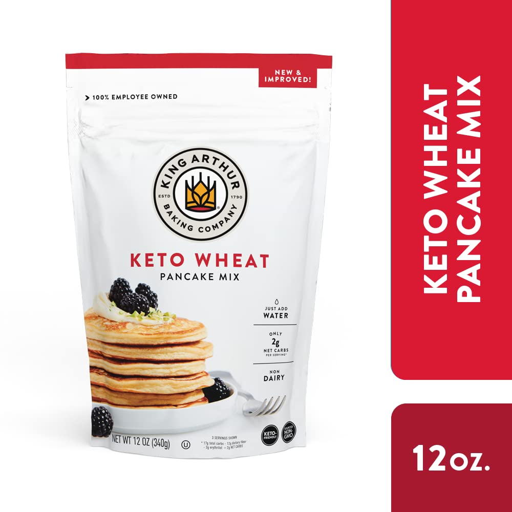King Arthur, Keto Wheat Pancake Mix, Sourced Non-GMO, Certified Kosher, Keto Friendly, 12 Oz, Packaging May Vary (Pack of 6)