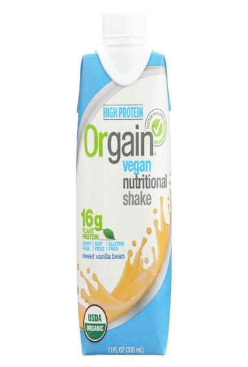 Orgain Organic Sweet Vanilla Bean Vegan Nutritional Shake, 11 Fluid Ounce - 12 Per Case.