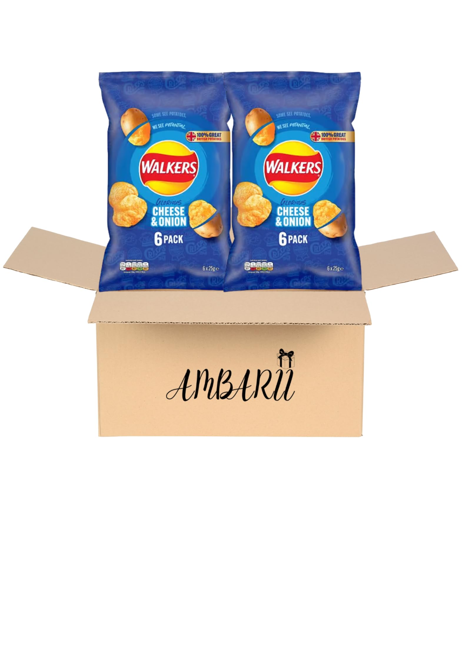 AMBARII Walkers Cheese & Onion Flavored Crisps, 25g Bags, 12 Count Multipack, Potato chips