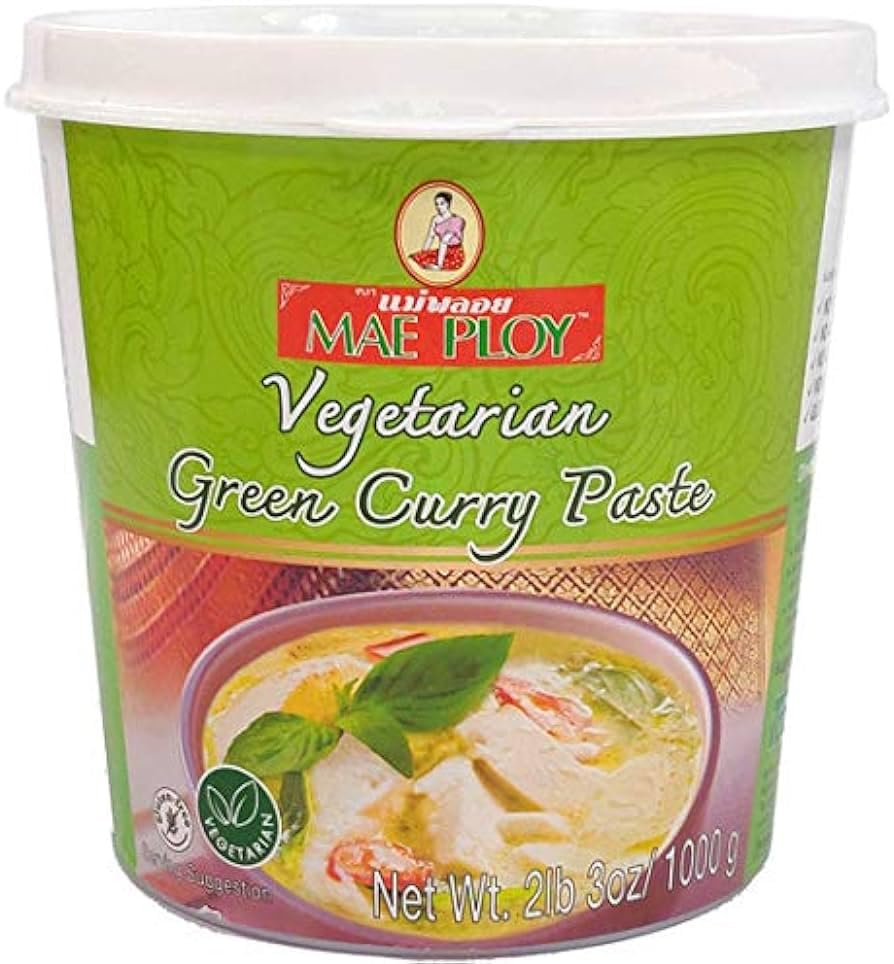Mae Ploy Vegetarian Green Curry Paste With Authentic Thai Spices Like Shallot, Green Chili Pepper, Lemongrass, Galangal, Kaffir Lime, No Msg, Preservatives Or Artificial Coloring (35 Oz Tub)