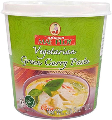 Mae Ploy Vegetarian Green Curry Paste With Authentic Thai Spices Like Shallot, Green Chili Pepper, Lemongrass, Galangal, Kaffir Lime, No Msg, Preservatives Or Artificial Coloring (35 Oz Tub)