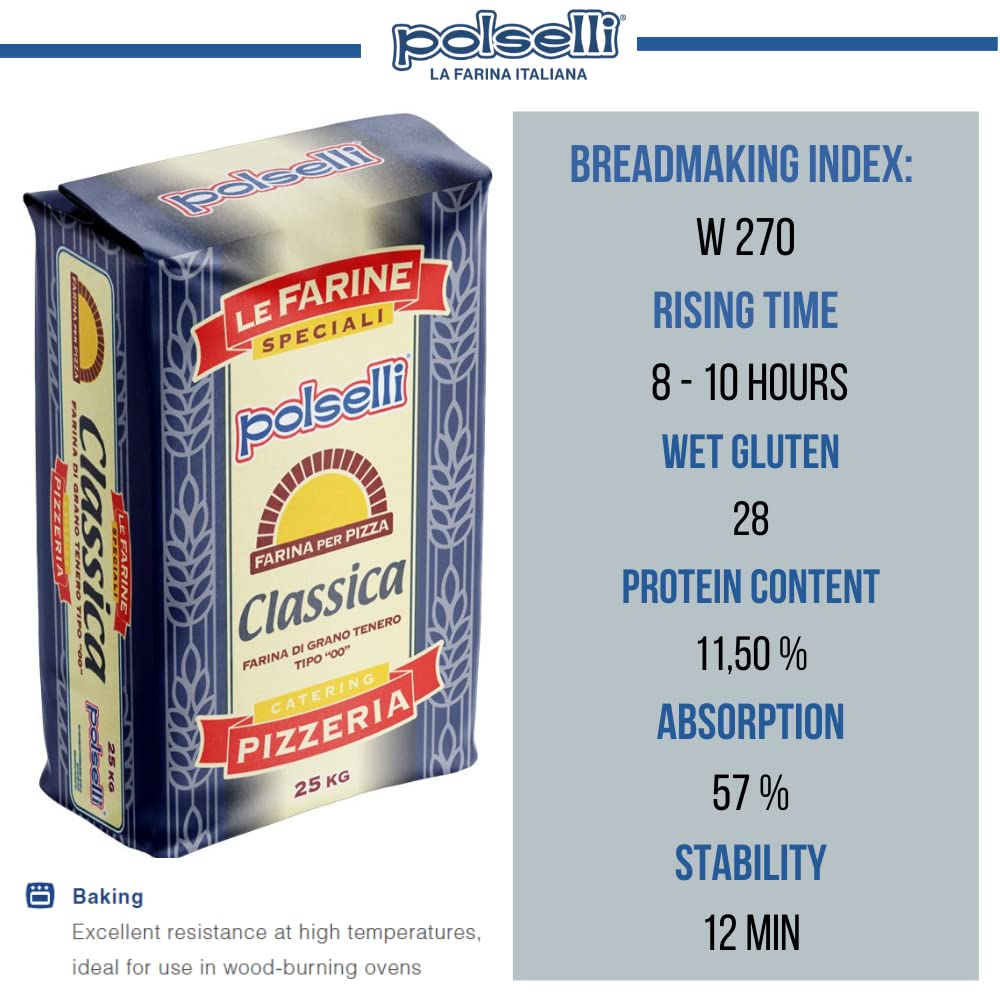 Polselli Classica, Type 00 Double Zero Flour, All Natural For Pizza, Bread, Pasta, And Baking, 1 Kg (2.2 Lbs)