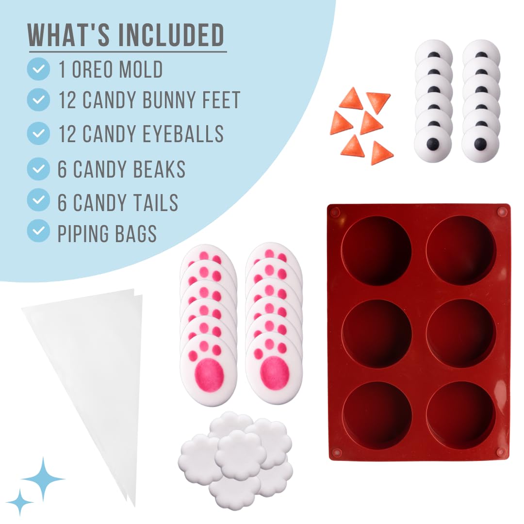 Sweets Indeed Easter Silicone Oreo Mold With Candy Sprinkles And Shapes Bunny Tails Eyes Beaks Decorates 12 Cookies Perfect For