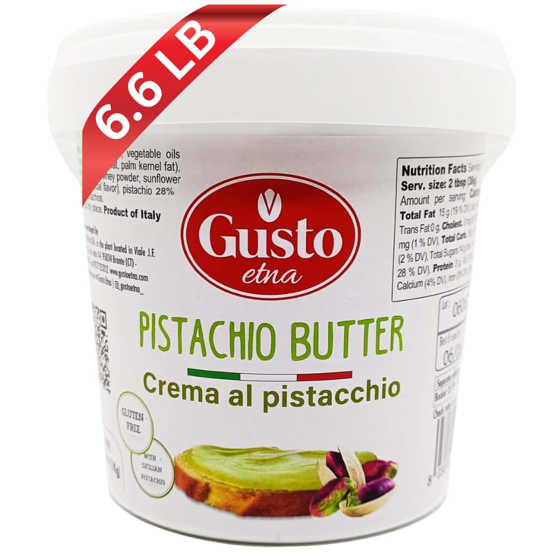 Sweet Pistachio Butter Cream, 6.6 lb (3 kg) Bulk Tub, Pistachio Butter for filling for Knafeh Dubai Chocolate Bars, Sweet Pistac