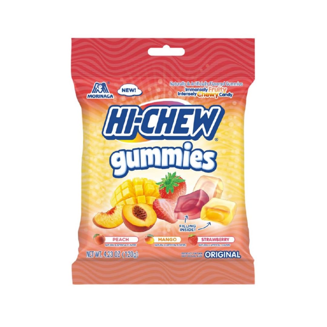HI-CHEW GUMMIES Sour Candy Bag of 9, 4.23 oz each, Mango Peach Strawberry Gummy Candy, Unique Fun Soft & Chewy, Immensely Juicy 